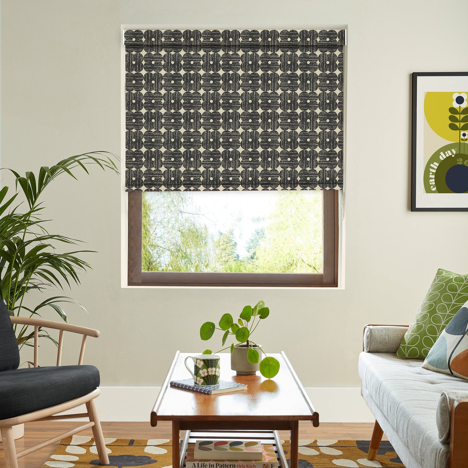 Orla Kiely Textured Flower Translucent Made To Measure Roller Blind Charcoal