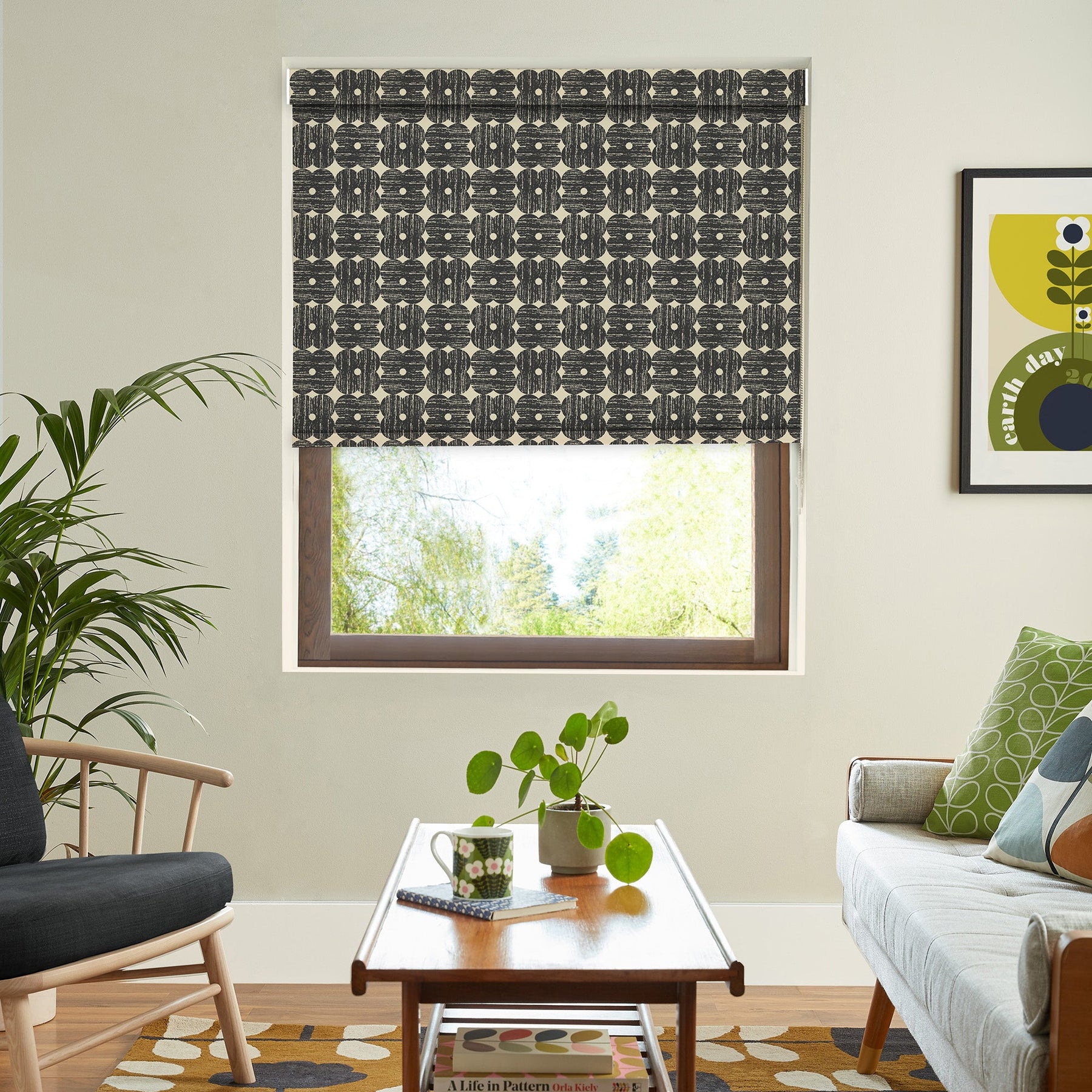 Orla Kiely Textured Flower Translucent Made To Measure Roller Blind Charcoal
