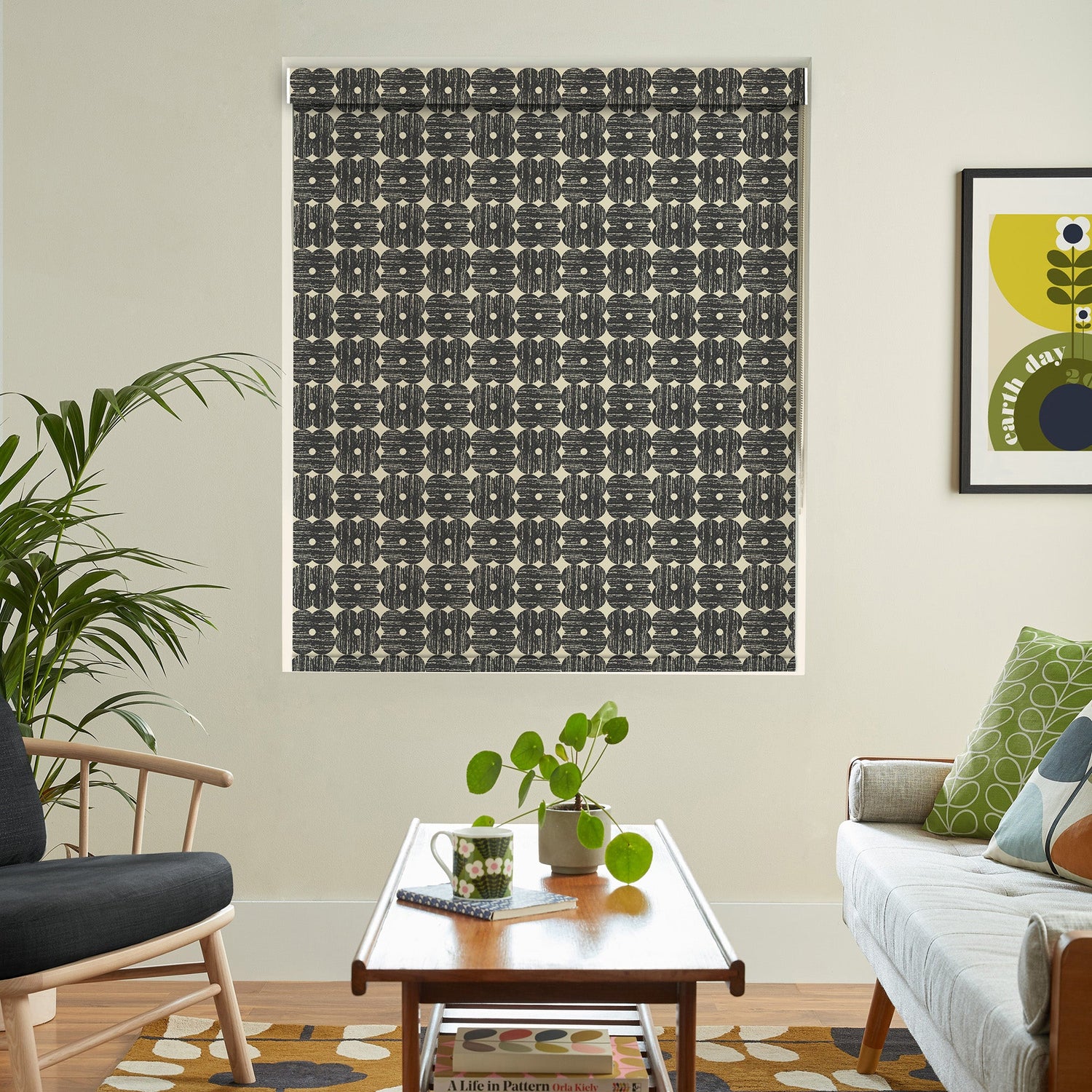 Orla Kiely Textured Flower Translucent Made To Measure Roller Blind Charcoal