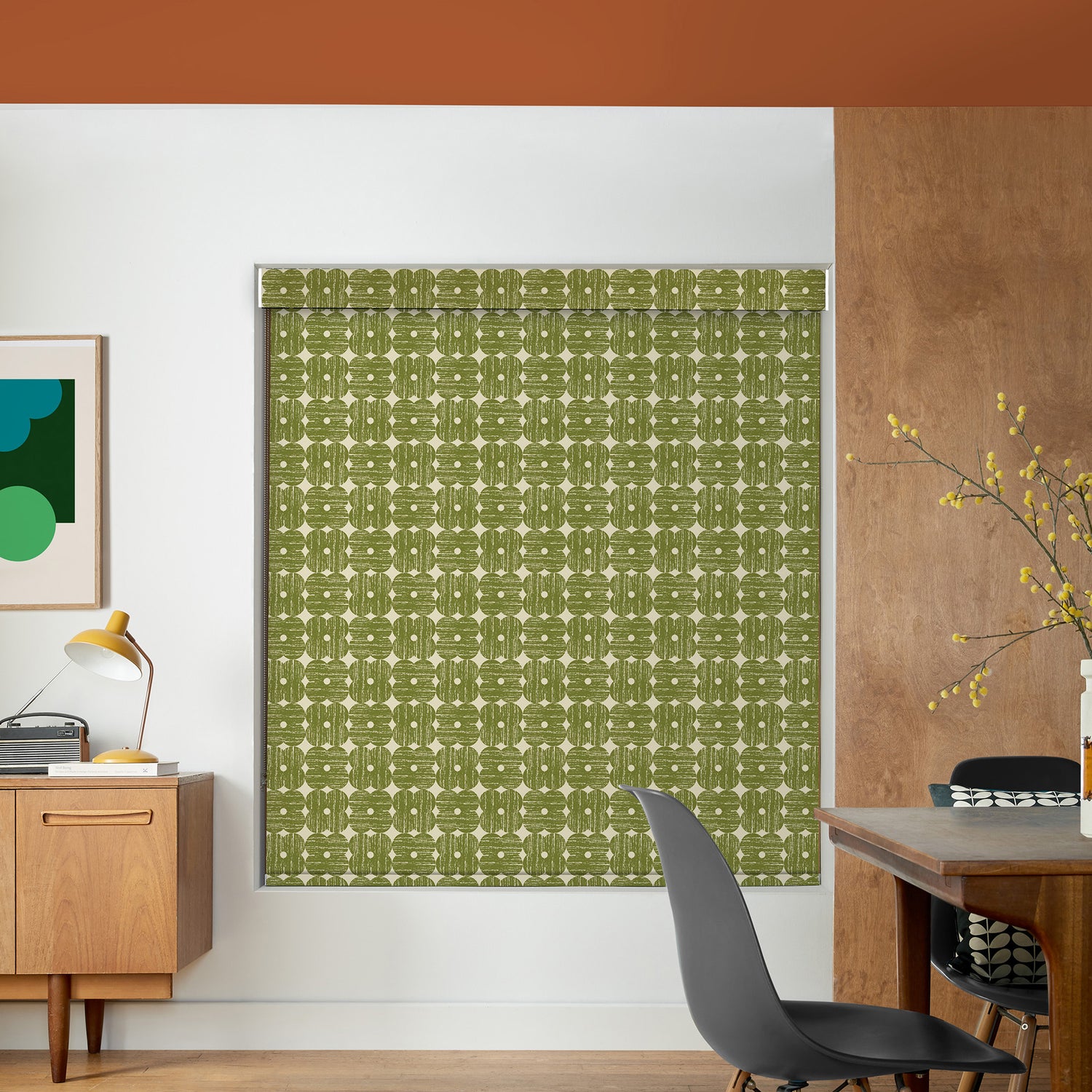Orla Kiely Textured Flower Blackout Made To Measure Roller Blind Olive