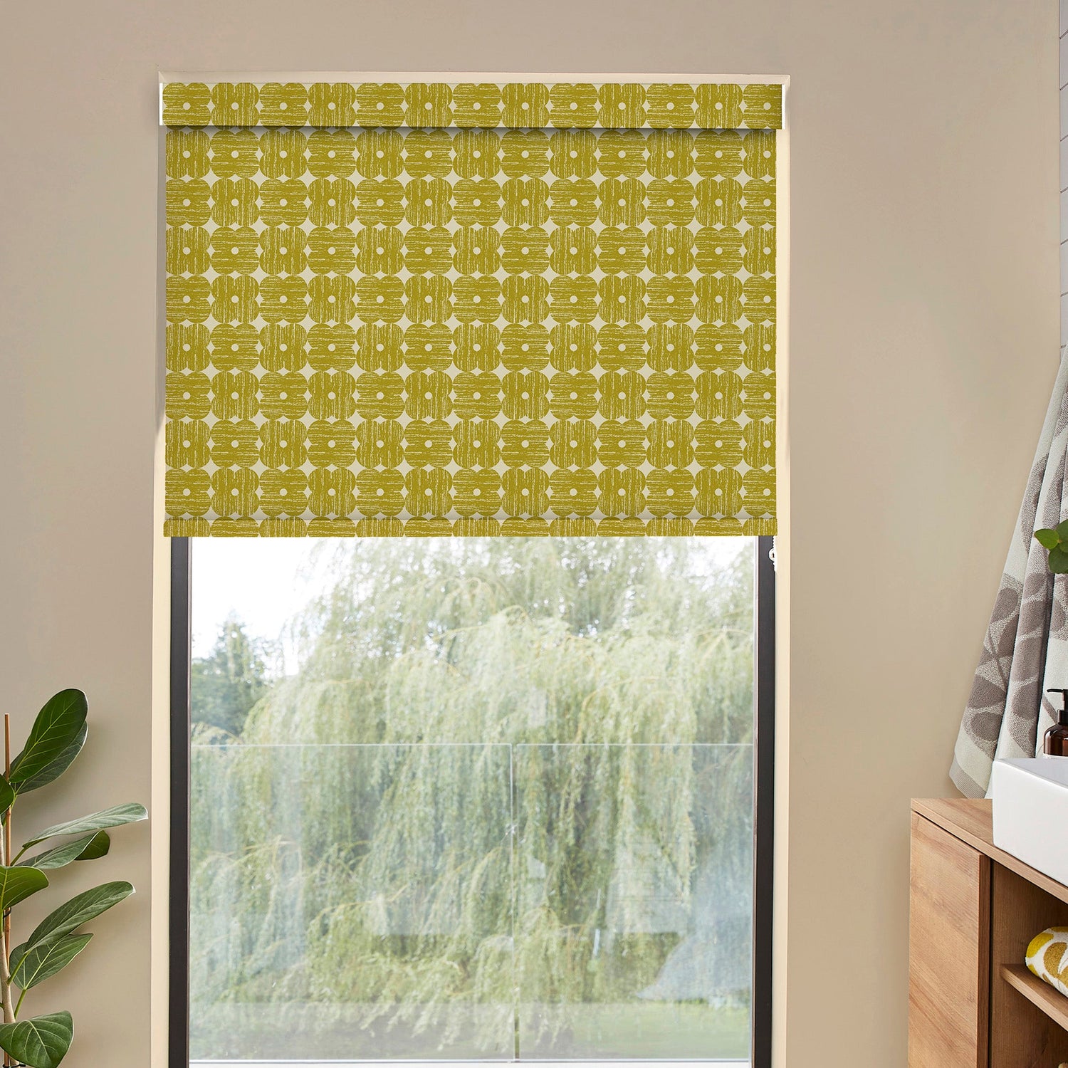 Orla Kiely Textured Flower Translucent Made To Measure Roller Blind Yellow