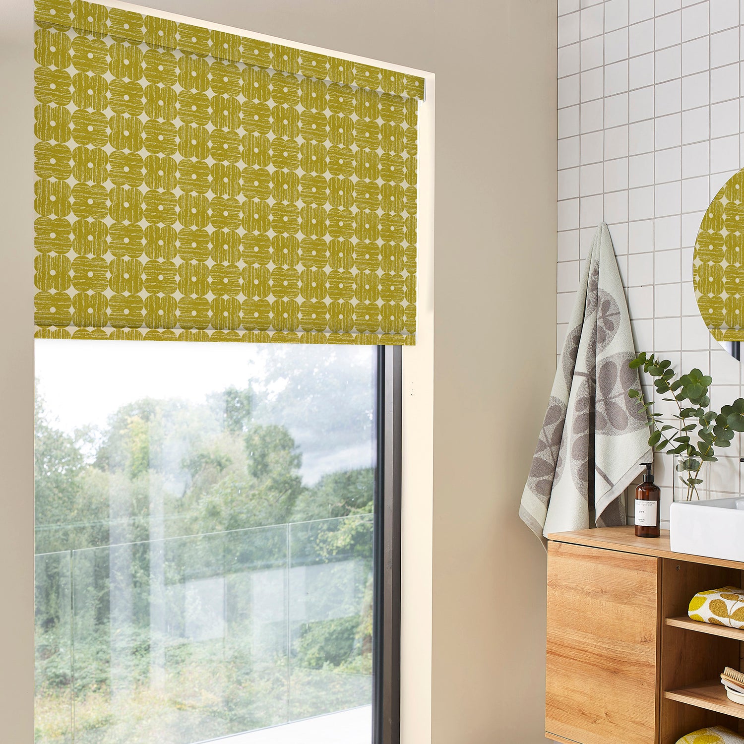 Orla Kiely Textured Flower Blackout Made To Measure Roller Blind Yellow