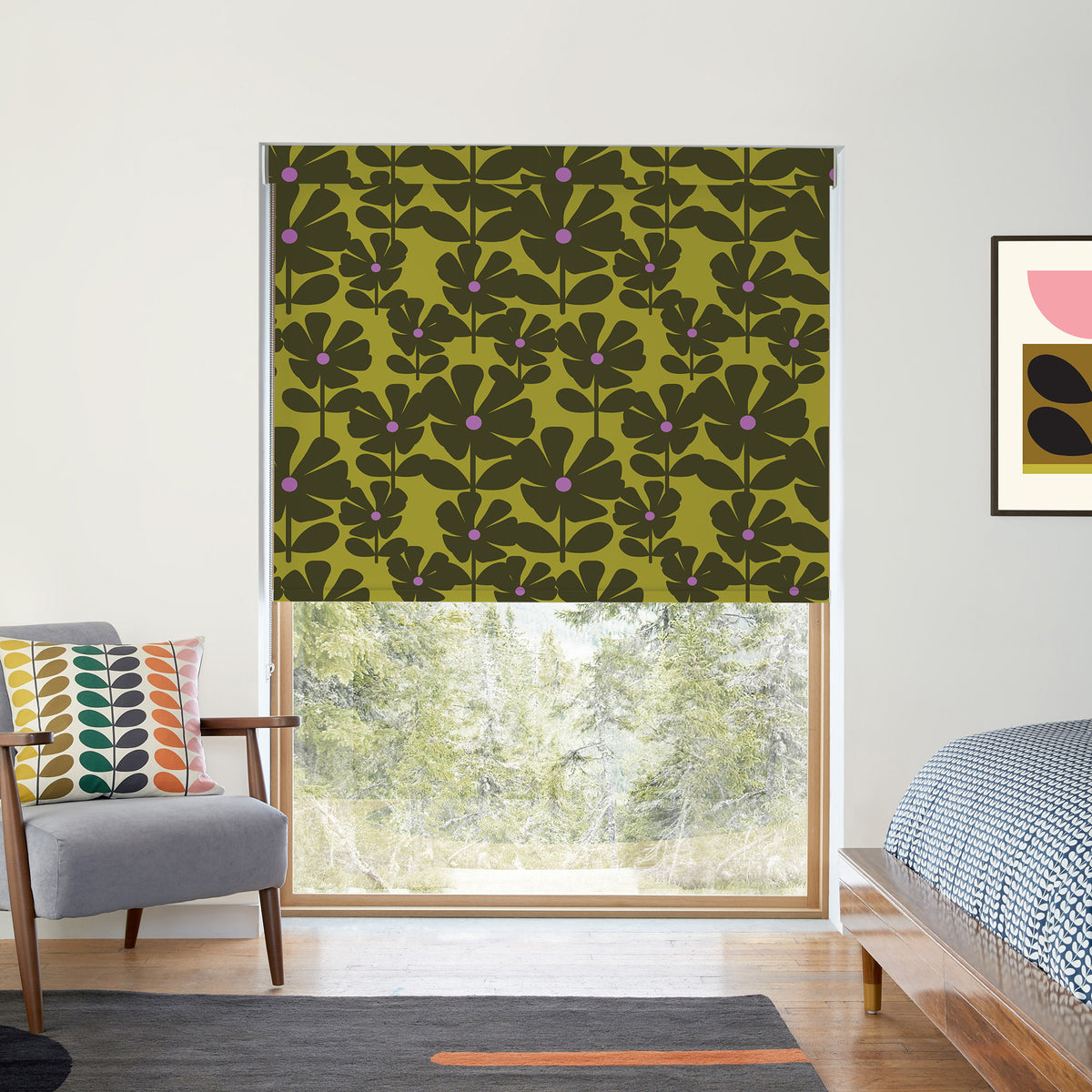 Orla Kiely Wildflower Blackout Made To Measure Roller Blind Charteuse