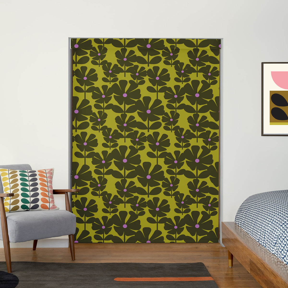 Orla Kiely Wildflower Blackout Made To Measure Roller Blind Charteuse