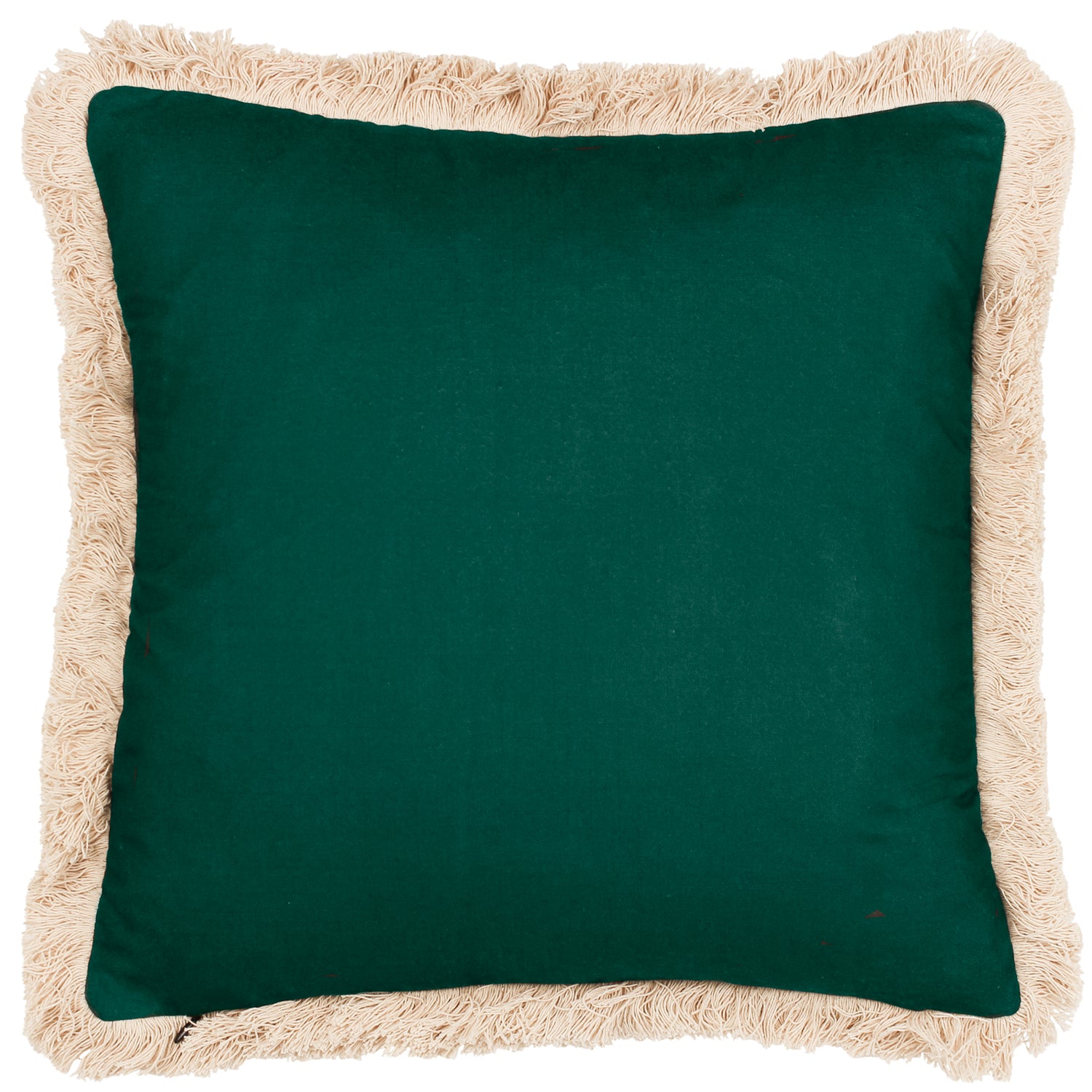 Paoletti Oromo Printed Geometric Fringed 45cm x 45cm Filled Cushion Green