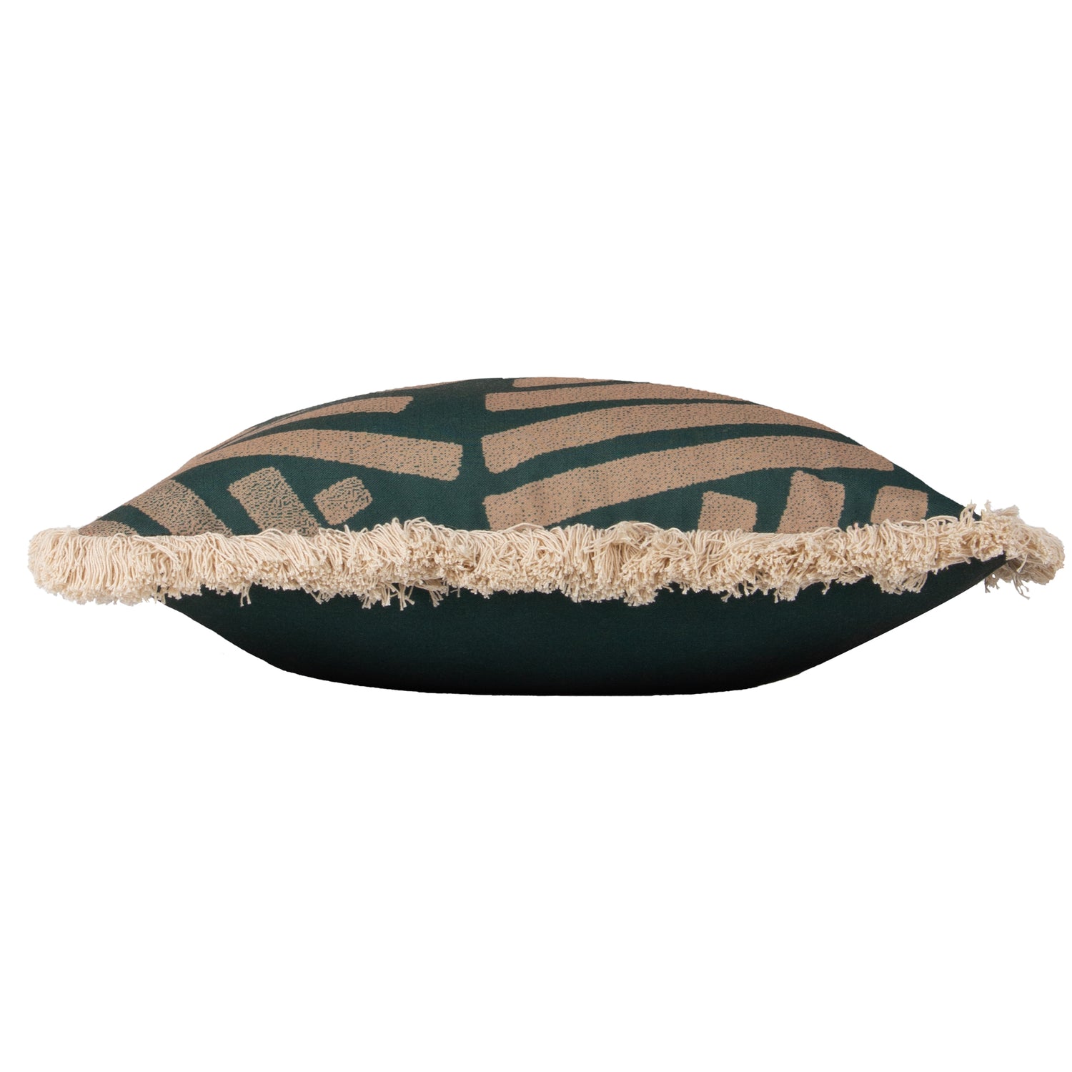 Paoletti Oromo Printed Geometric Fringed 45cm x 45cm Filled Cushion Green