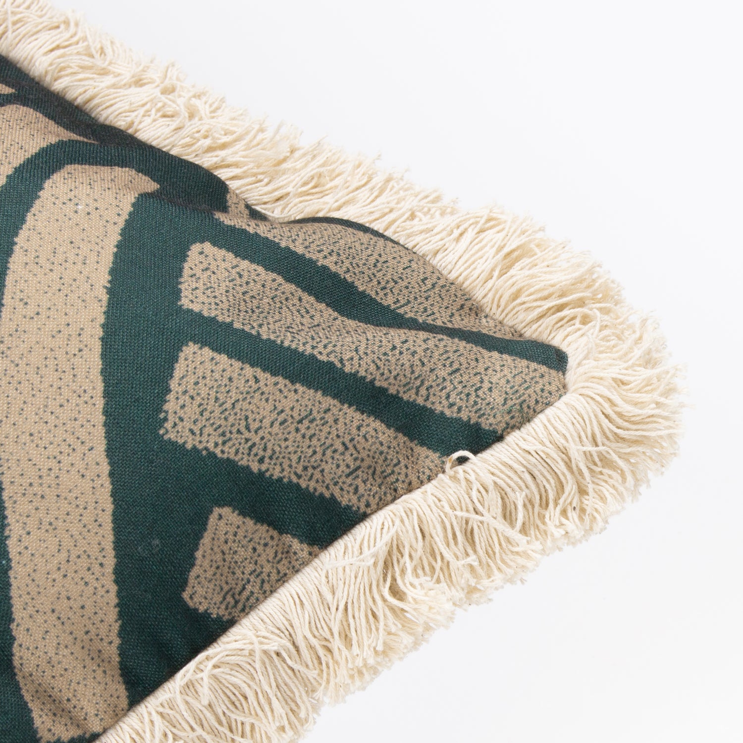 Paoletti Oromo Printed Geometric Fringed 45cm x 45cm Filled Cushion Green