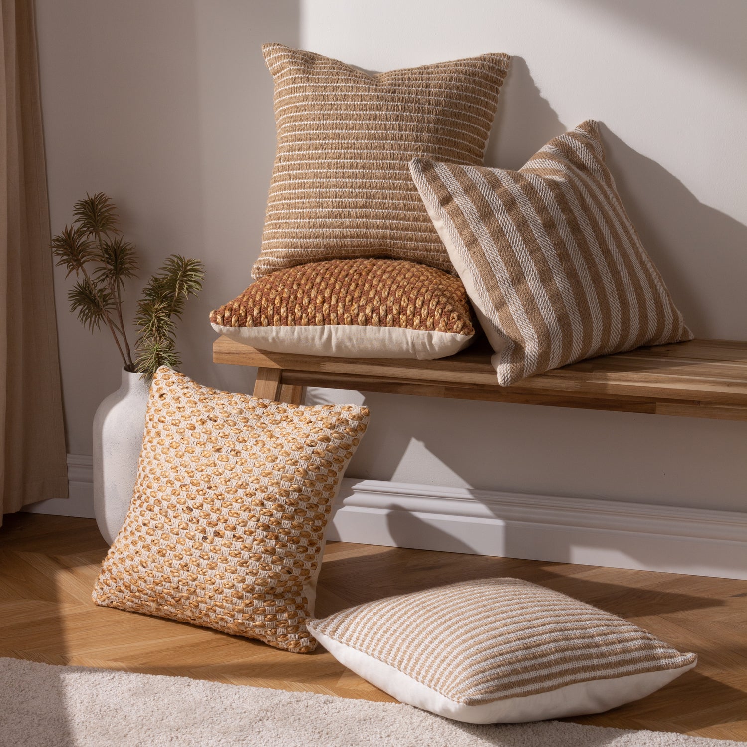 Yard Organik Stripe Woven 45cm x 45cm Filled Cushion Natural