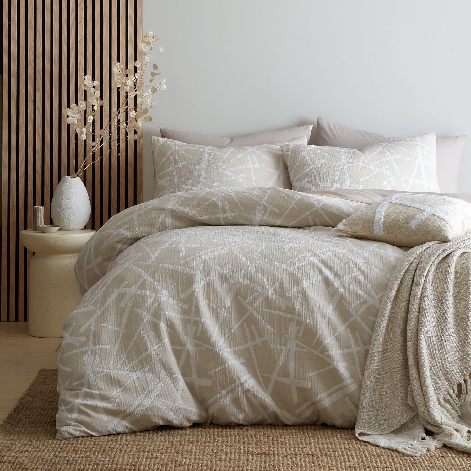 Appletree Otto Textured Geometric Duvet Cover Bedding Set Natural