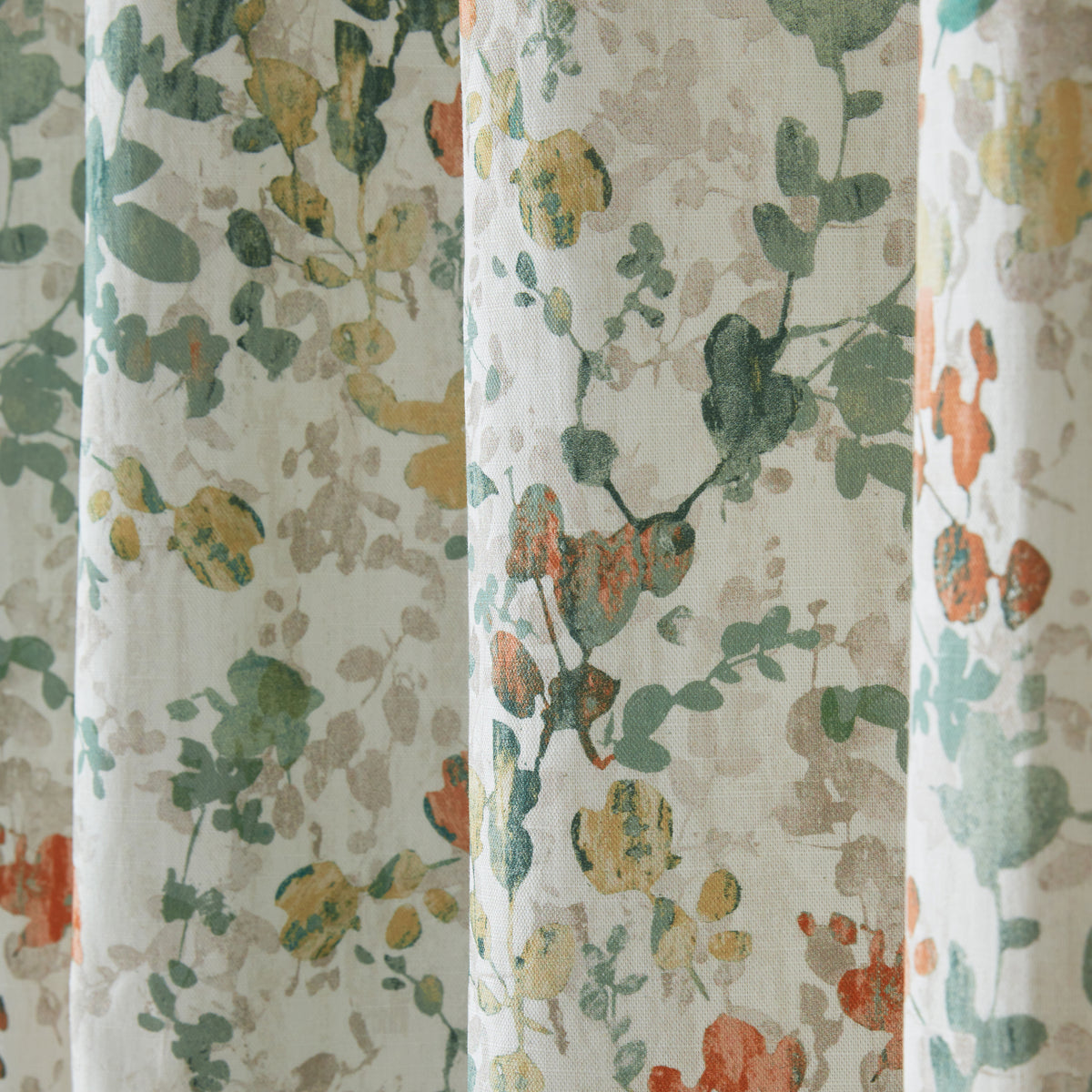 Laura Ashley Old Castle Leaves Ready Made Eyelet Curtains Fern Green
