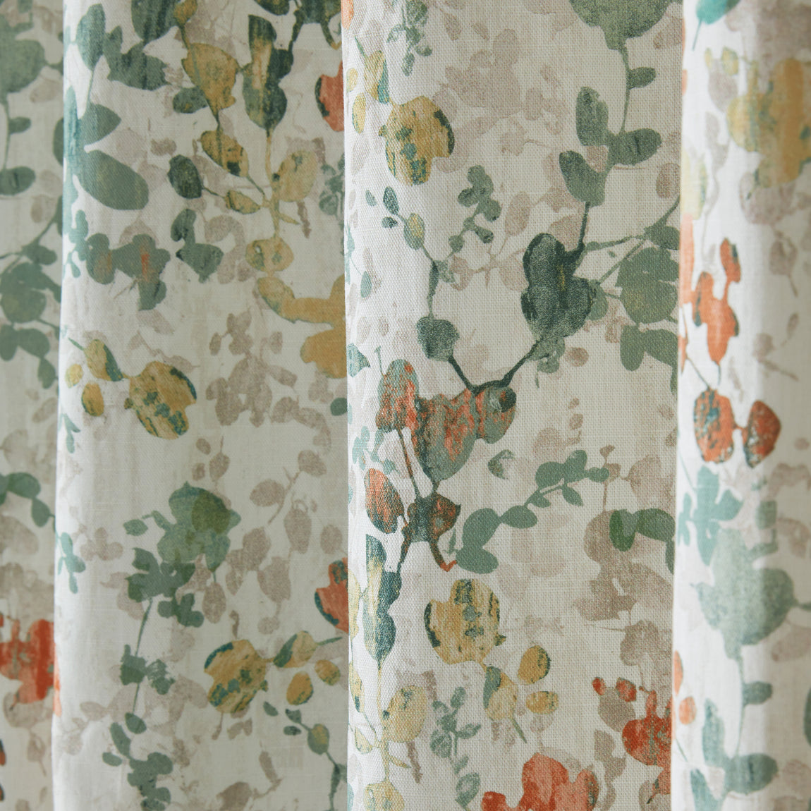 Laura Ashley Old Castle Leaves Ready Made Eyelet Curtains Fern Green