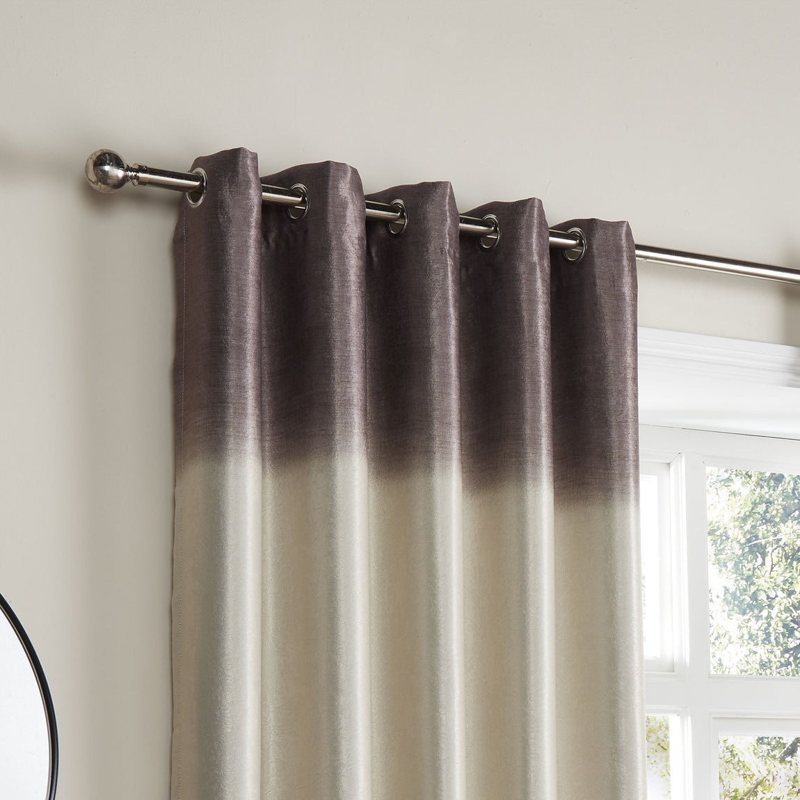 Fusion Ombre Strata Ready Made Eyelet Curtains Chocolate