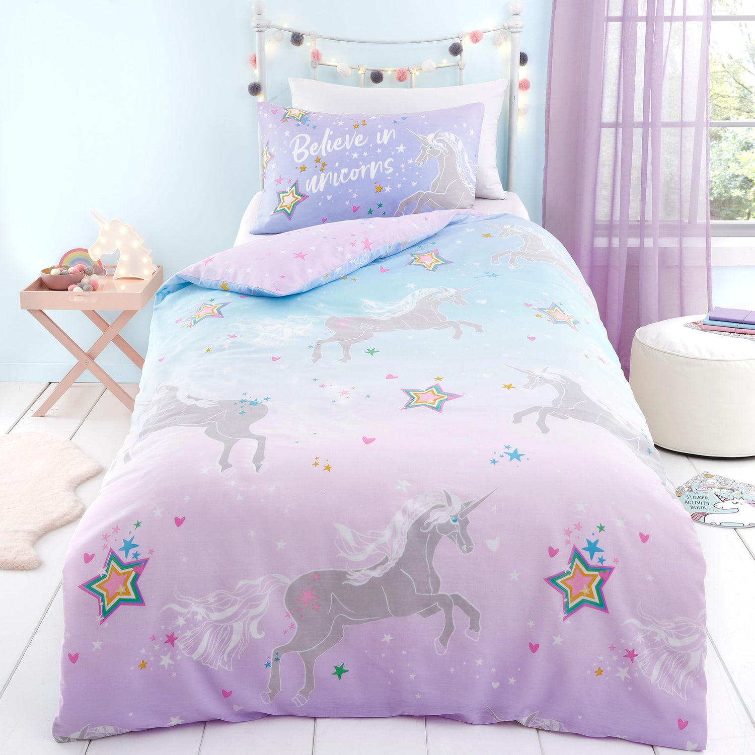 Bedlam Ombre Unicorn Glow in the Dark Duvet Cover Bedding Set Lilac