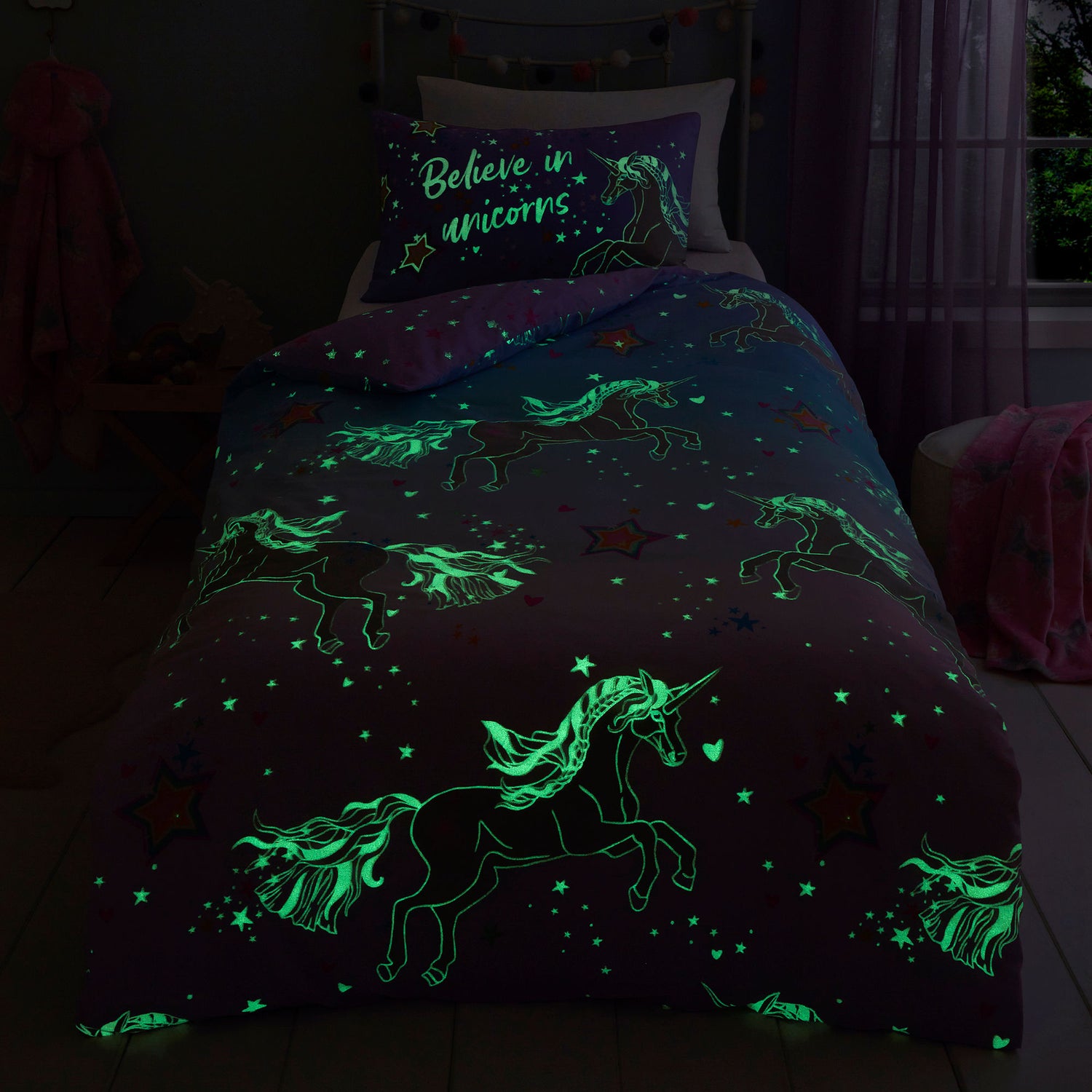Bedlam Ombre Unicorn Glow in the Dark Duvet Cover Bedding Set Lilac