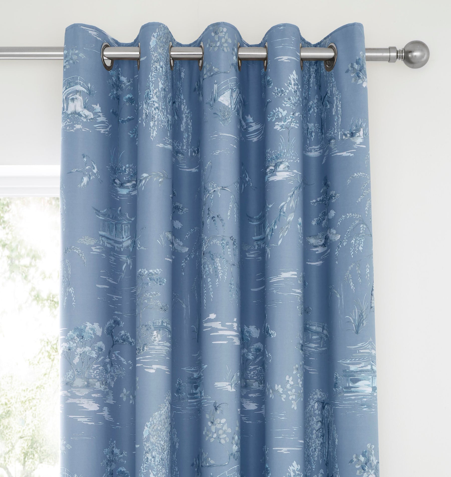 Dreams & Drapes Oriental Garden Ready Made Eyelet Curtains Blue