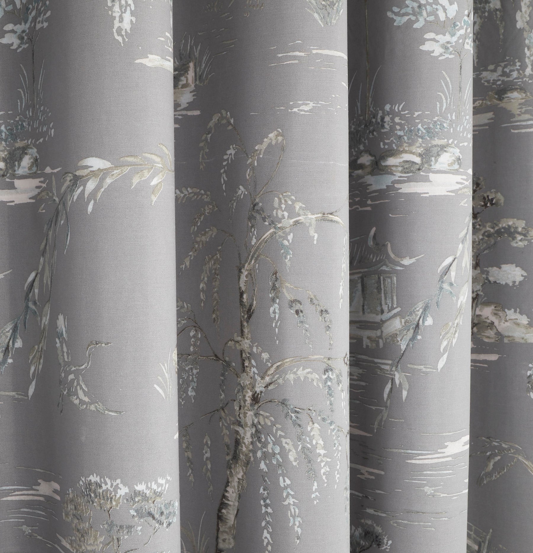 Dreams & Drapes Grey Oriental Garden Ready Made Eyelet Curtains Terrys