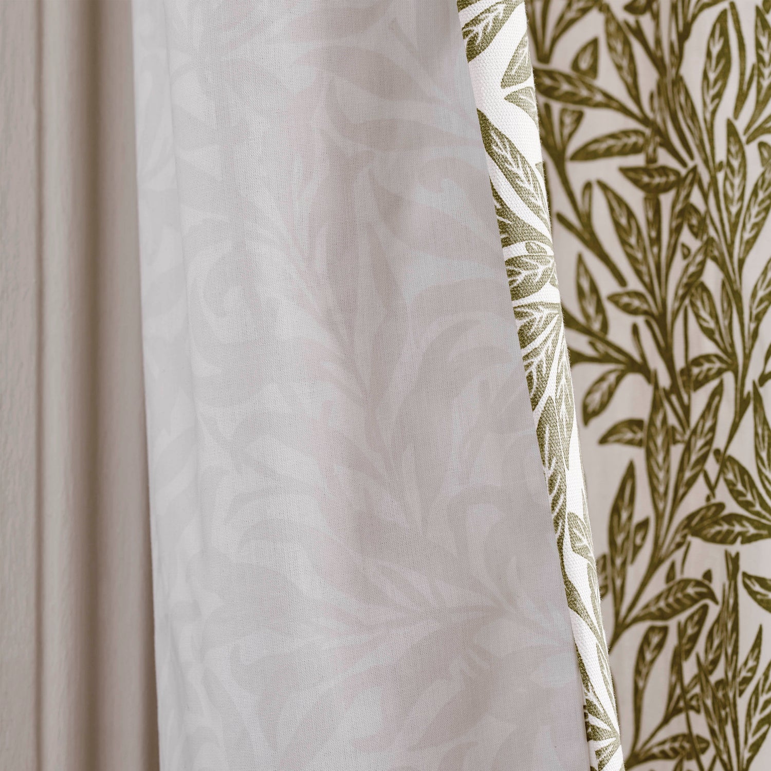 William Morris At Home Original Willow Ready Made Pencil Pleat Curtains Olive Green