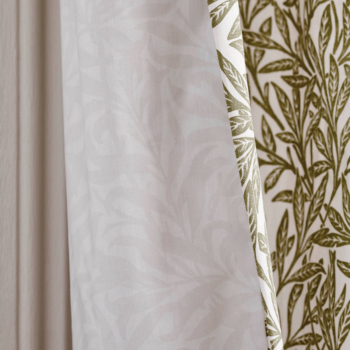William Morris At Home Original Willow Ready Made Pencil Pleat Curtains Olive Green