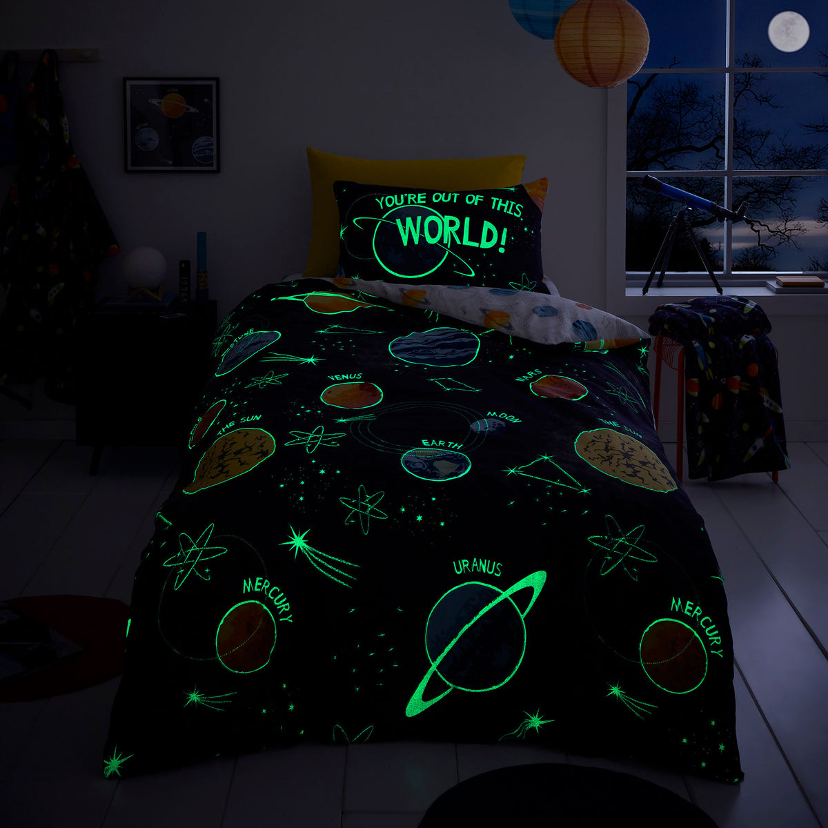 Bedlam Outer Space Glow in the Dark Duvet Cover Bedding Set Black