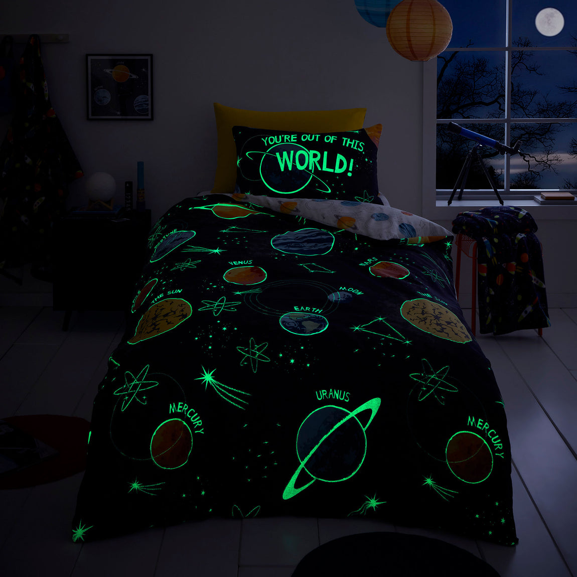 Bedlam Outer Space Glow in the Dark Duvet Cover Bedding Set Black