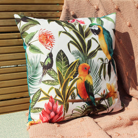 Parrots Outdoor Filled Cushion 43cm x 43cm Multi Teal
