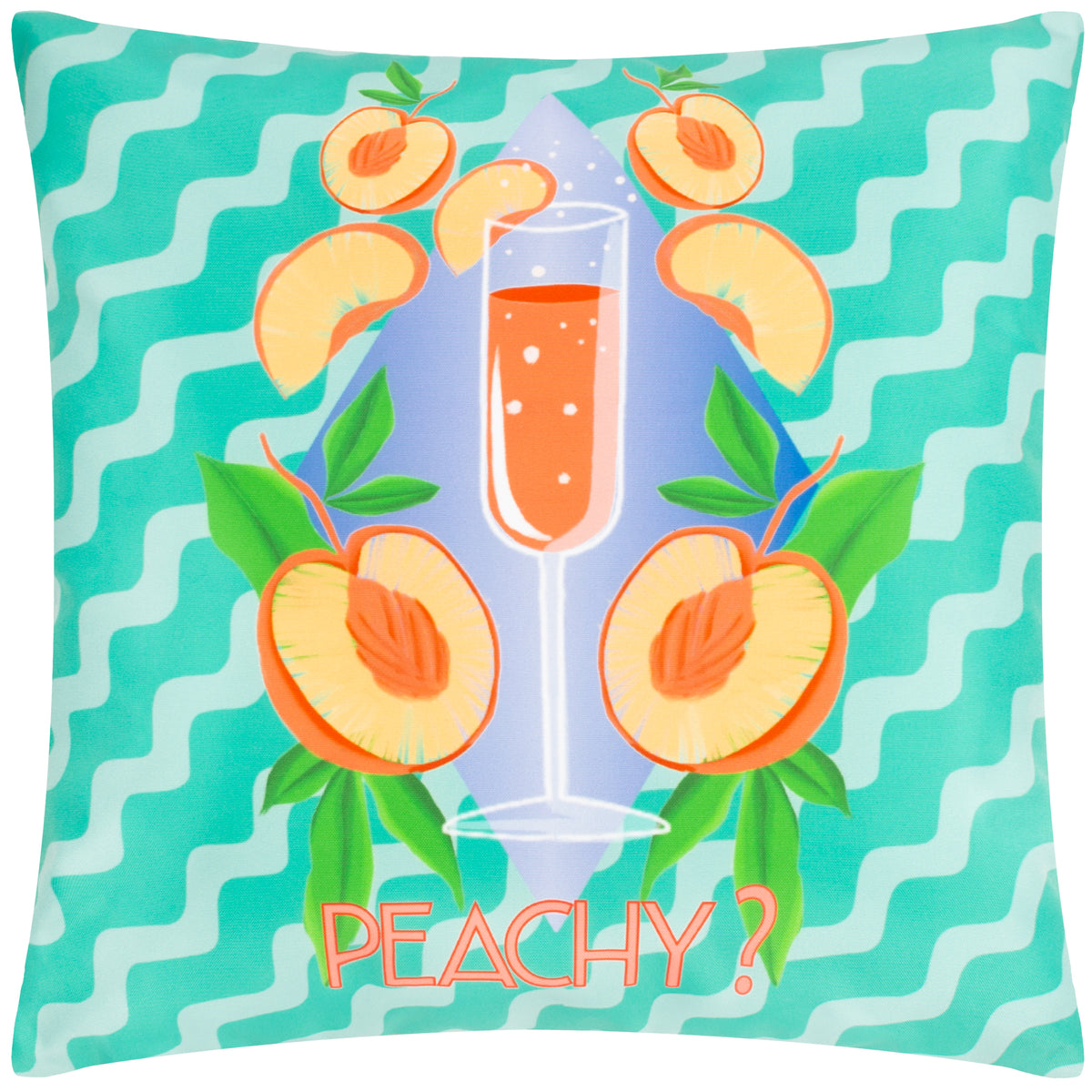 Peachy Abstract Outdoor Filled Cushion 43cm x 43cm Aqua