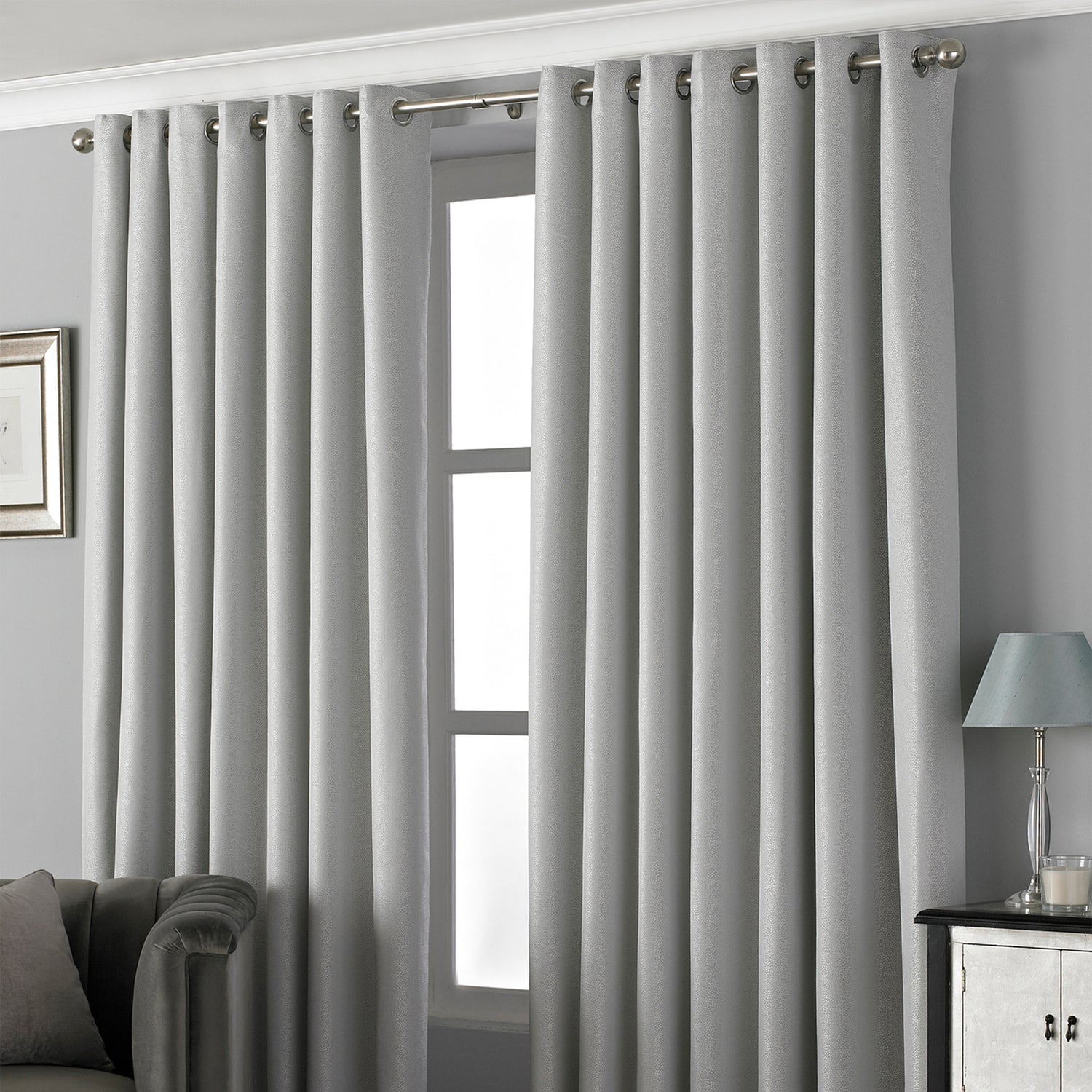 Paoletti Pendleton Jacquard Ready Made Eyelet Curtains Silver