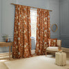 Sanderson Porcelain Garden Printed Chenille Ready Made Pencil Pleat Curtains Rust