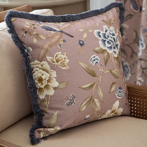 Sanderson Porcelain Garden Printed Chenille 50cm x 50cm Filled Cushion Blush