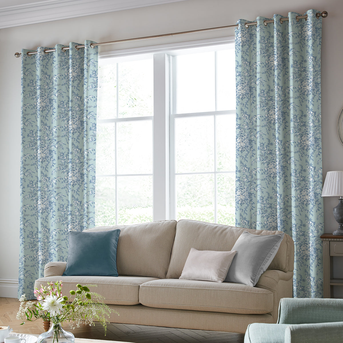 Laura Ashley Picardie Made to Measure Curtain Blue Sky