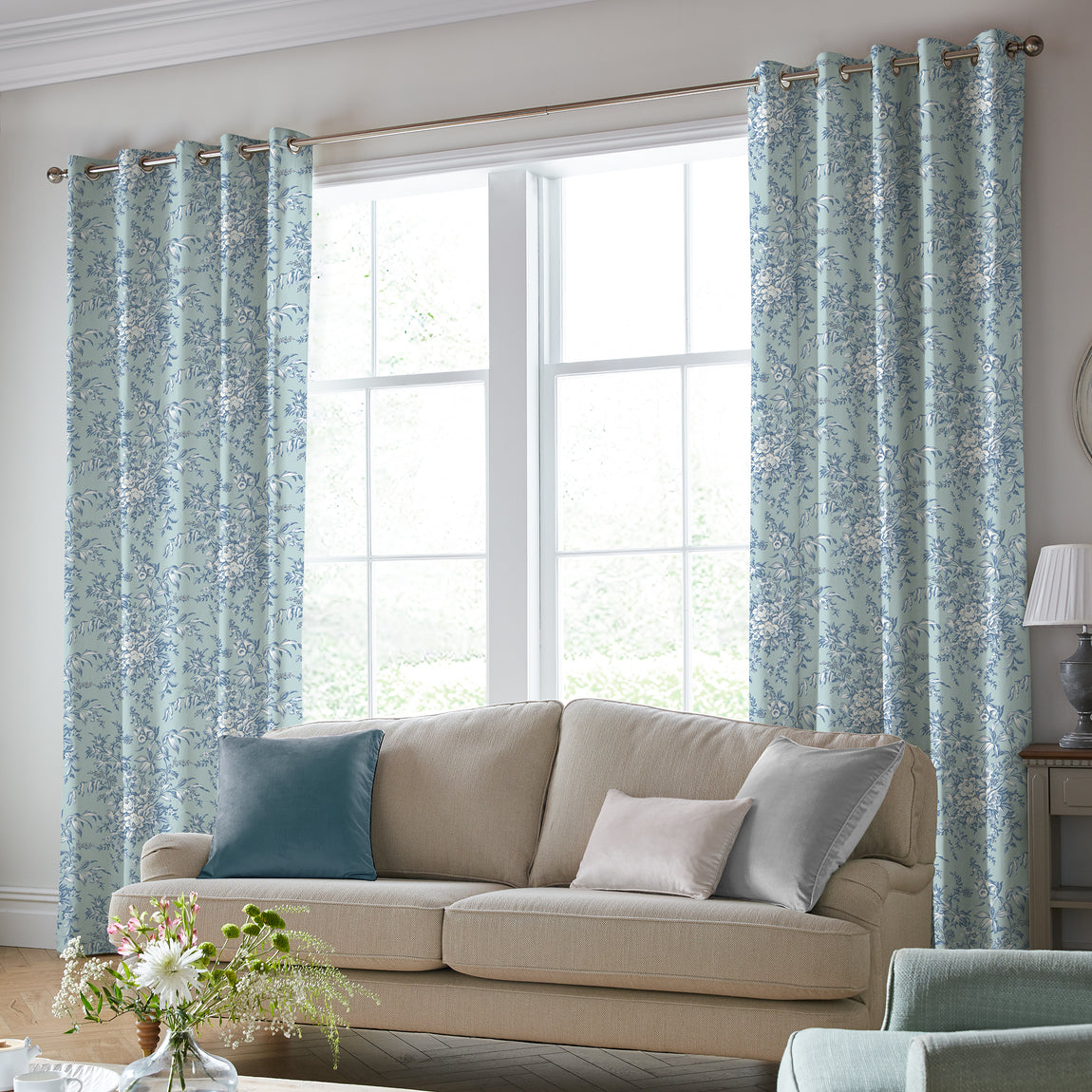 Laura Ashley Picardie Made to Measure Curtain Blue Sky