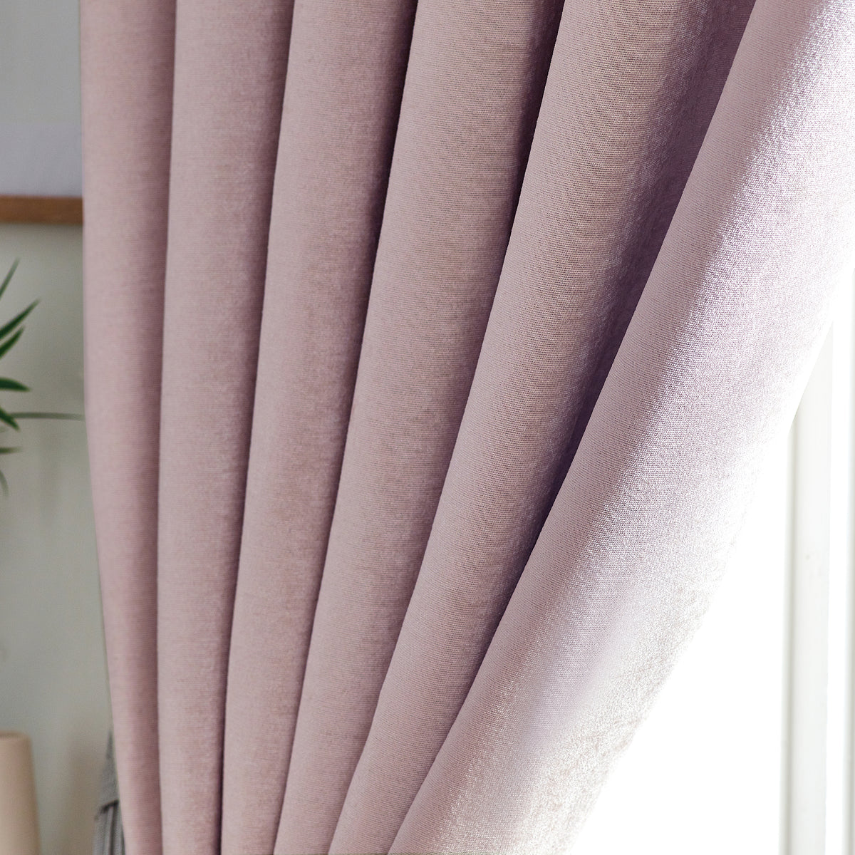 Chenille Triple Woven Ready Made Eyelet Blackout Curtains Pink