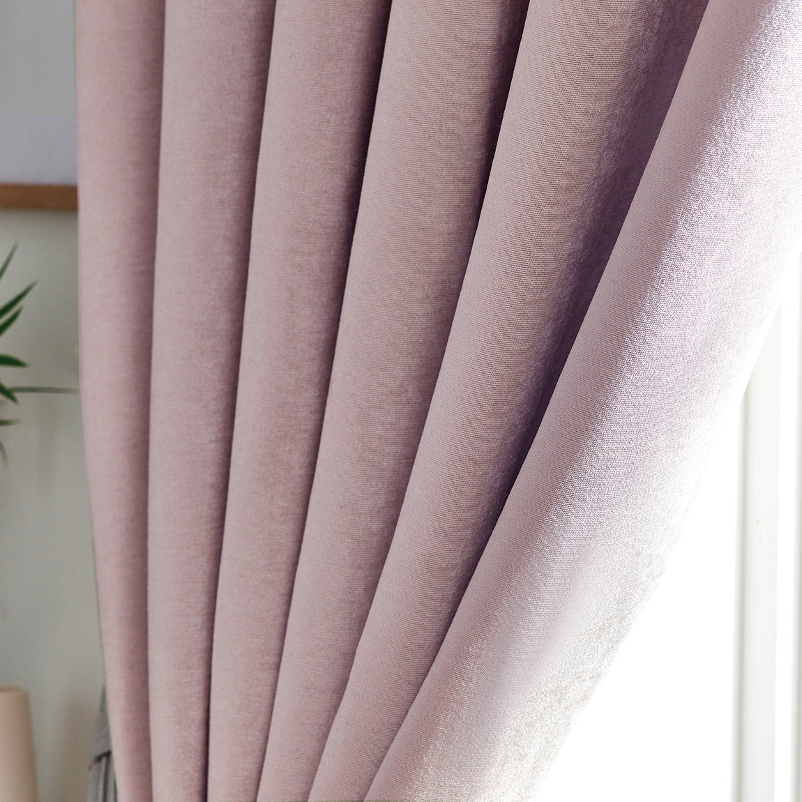 Chenille Triple Woven Ready Made Eyelet Blackout Curtains Pink
