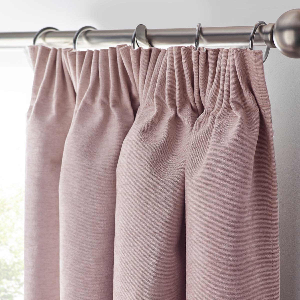 Chenille Triple Woven Ready Made Blackout Pencil Pleat Curtains Pink