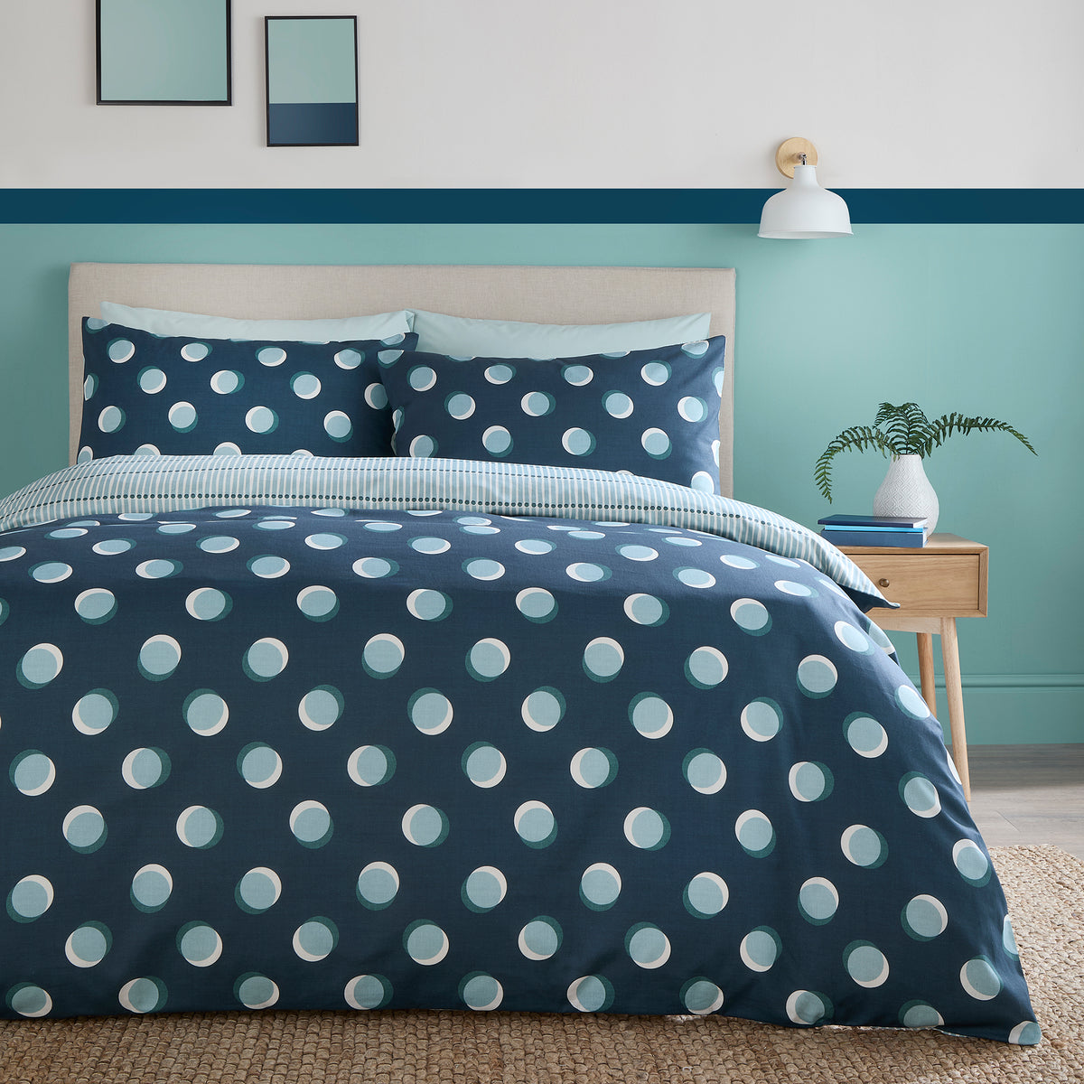 Fusion Polka Spot Duvet Cover Bedding Set Blue