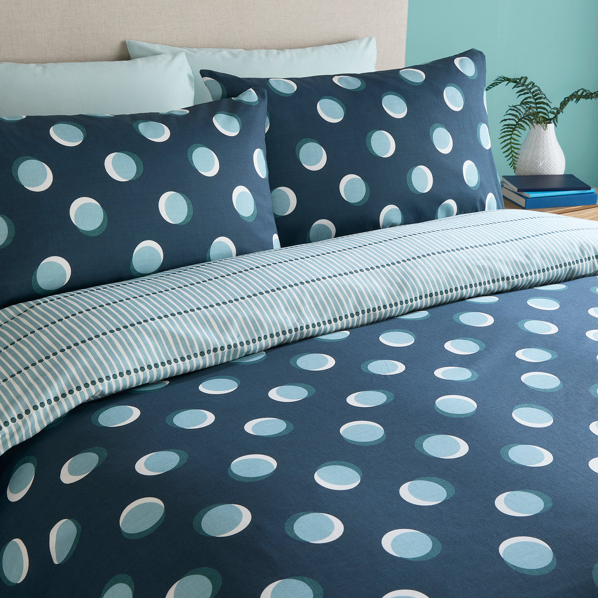 Fusion Polka Spot Duvet Cover Bedding Set Blue