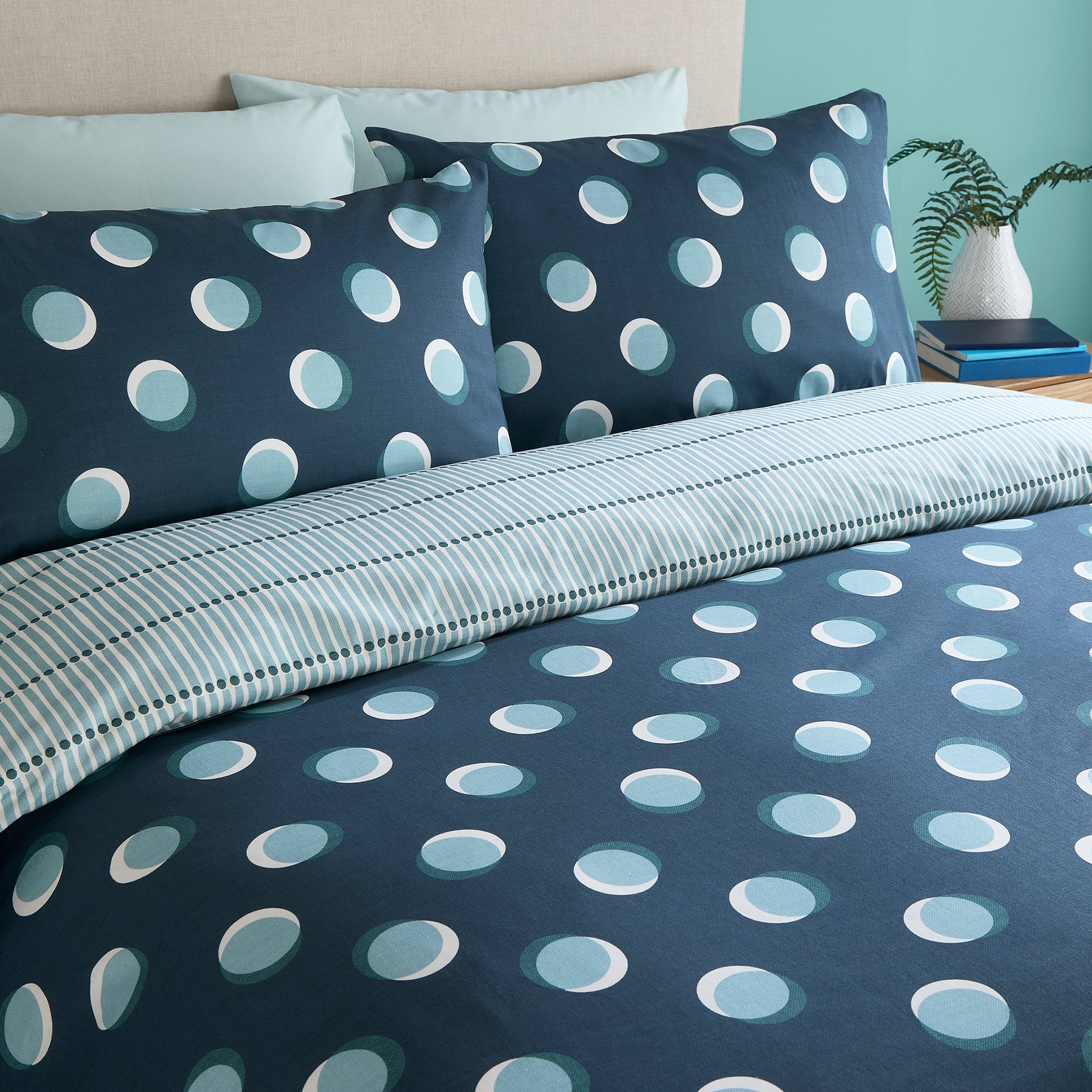 Fusion Polka Spot Duvet Cover Bedding Set Blue