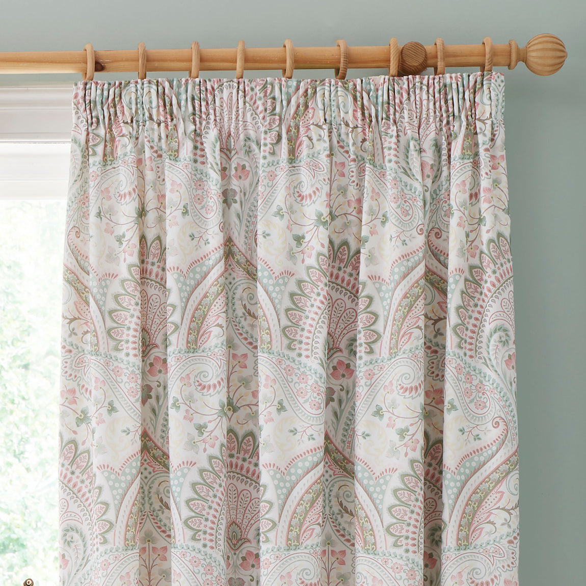 Dreams & Drapes Palais Damask Print Ready Made Pencil Pleat Curtains 66 x 72 Green