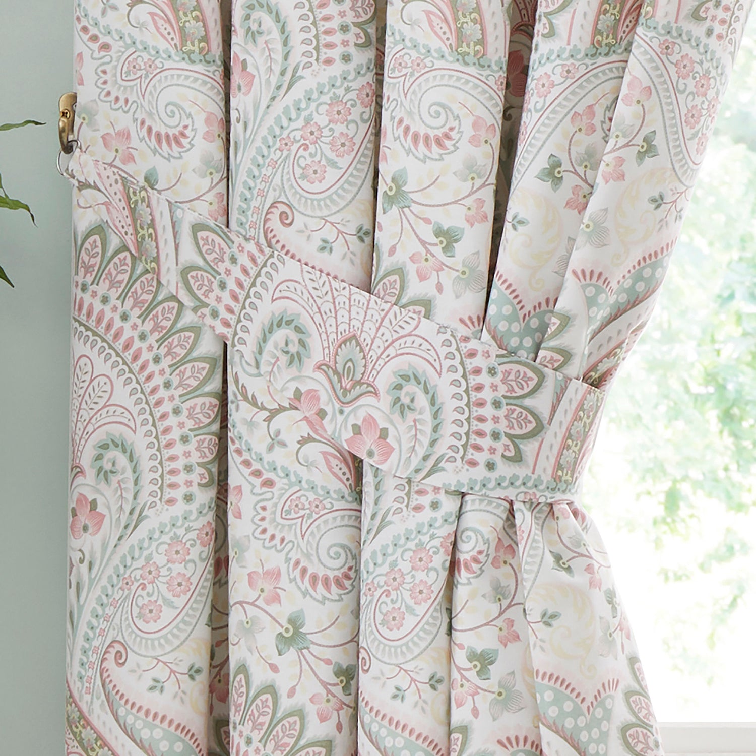 Dreams & Drapes Palais Damask Print Ready Made Pencil Pleat Curtains 66 x 72 Green