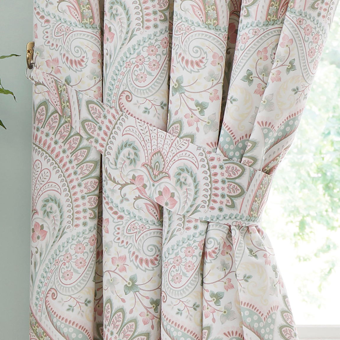 Dreams & Drapes Palais Damask Print Ready Made Pencil Pleat Curtains 66 x 72 Green
