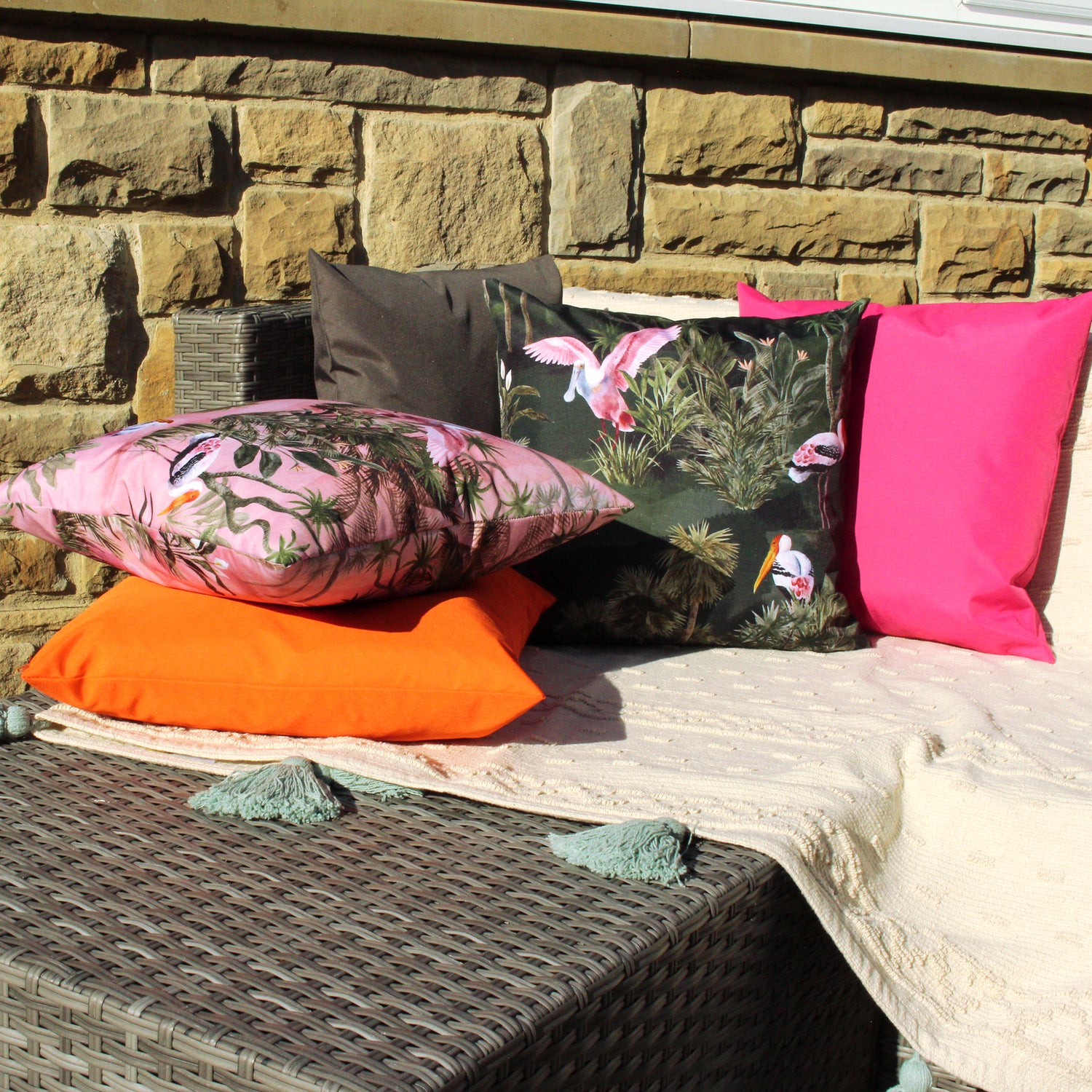 Platalea Botanical Outdoor Filled Cushion 43cm x 43cm Bottle Green