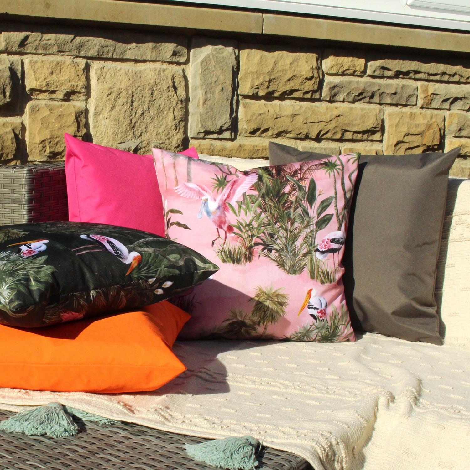 Platalea Botanical Outdoor Filled Cushion 43cm x 43cm Blush