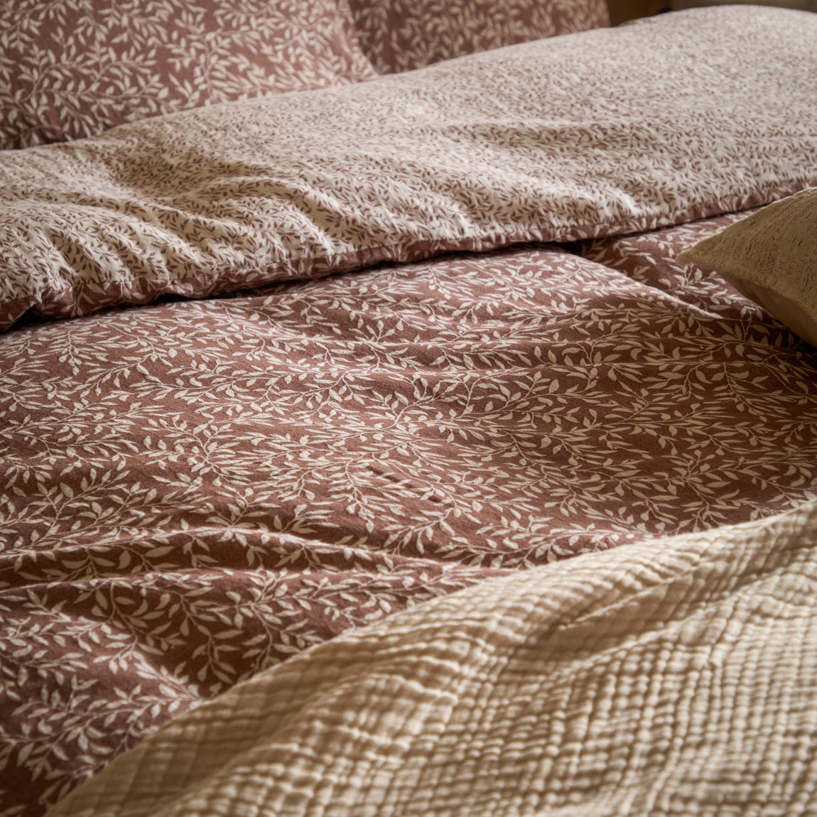 Yard Perrie Leaf Muslin Duvet Cover Bedding Set Cinnamon