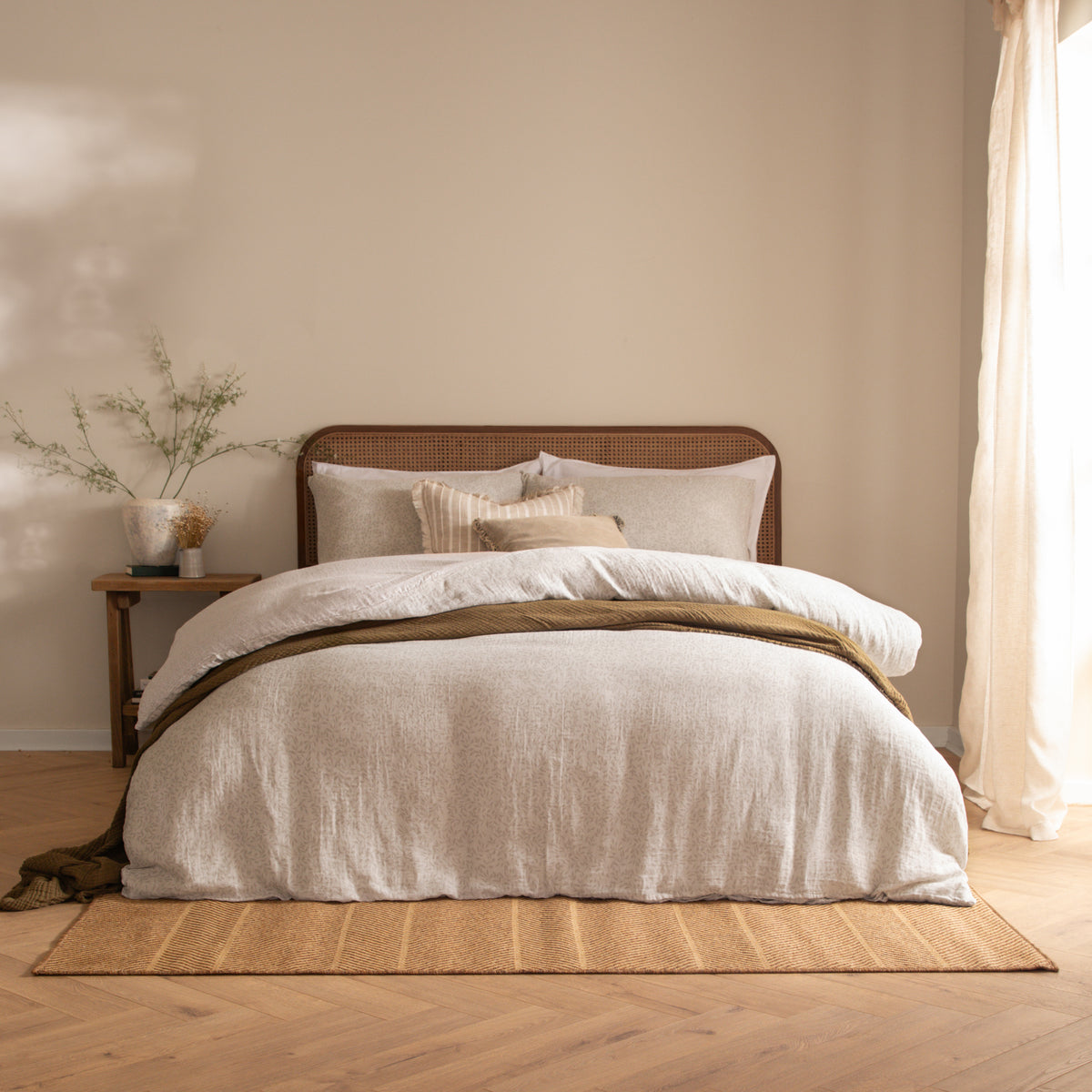 Yard Perrie Leaf Muslin Duvet Cover Bedding Set Natural