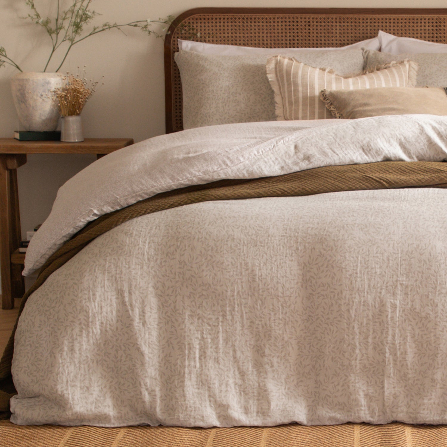 Yard Perrie Leaf Muslin Duvet Cover Bedding Set Natural