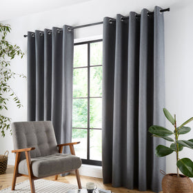 Curtina Plain Twill Woven Ready Made Eyelet Blackout Curtains Charcoal