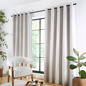 Curtina Plain Twill Woven Ready Made Eyelet Blackout Curtains Natural