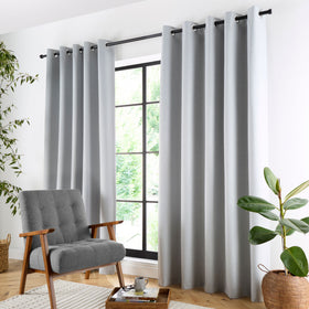 Curtina Plain Twill Woven Ready Made Eyelet Blackout Curtains Silver