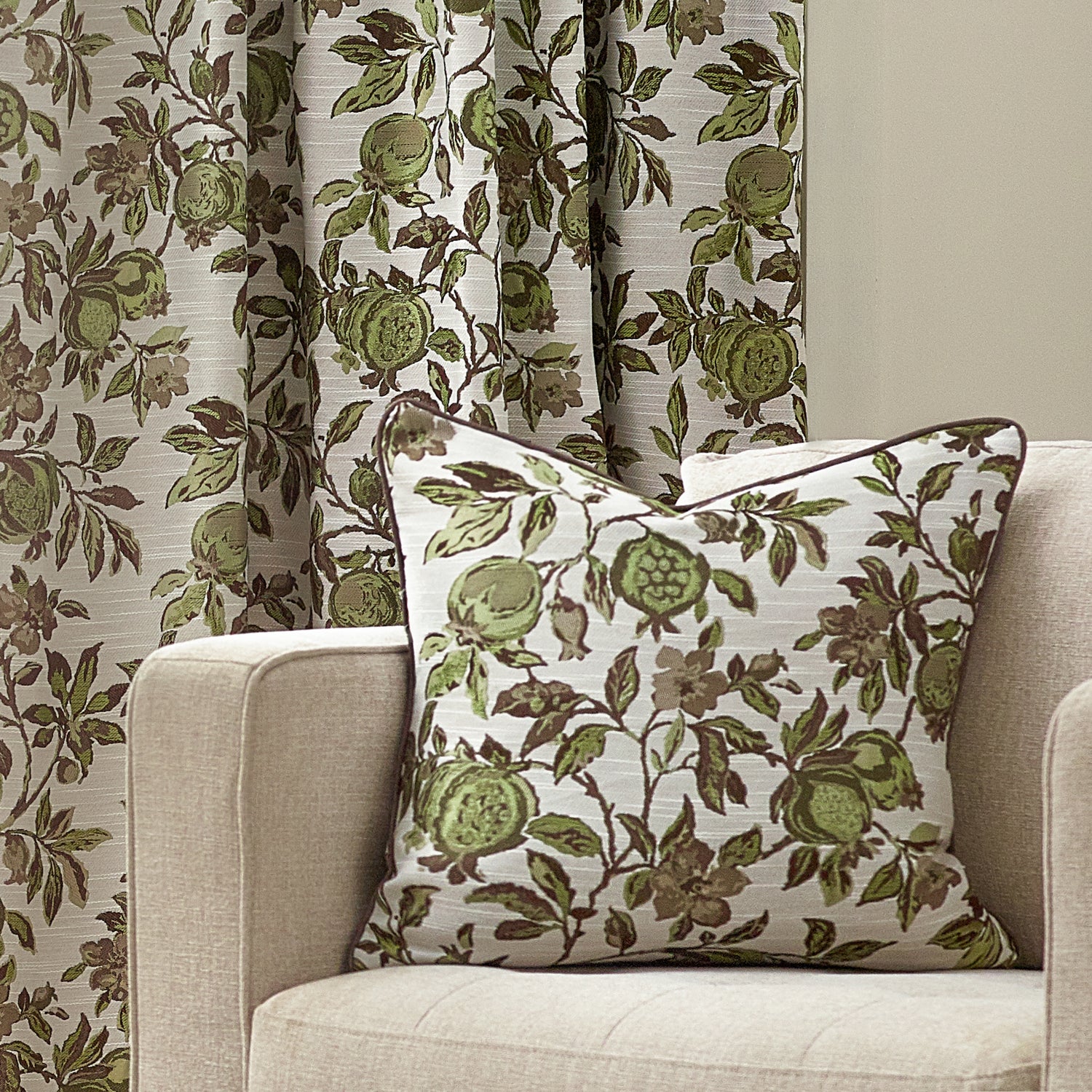 Pomegranate Floral Jacquard Filled Cushion 50cm x 50cm Green
