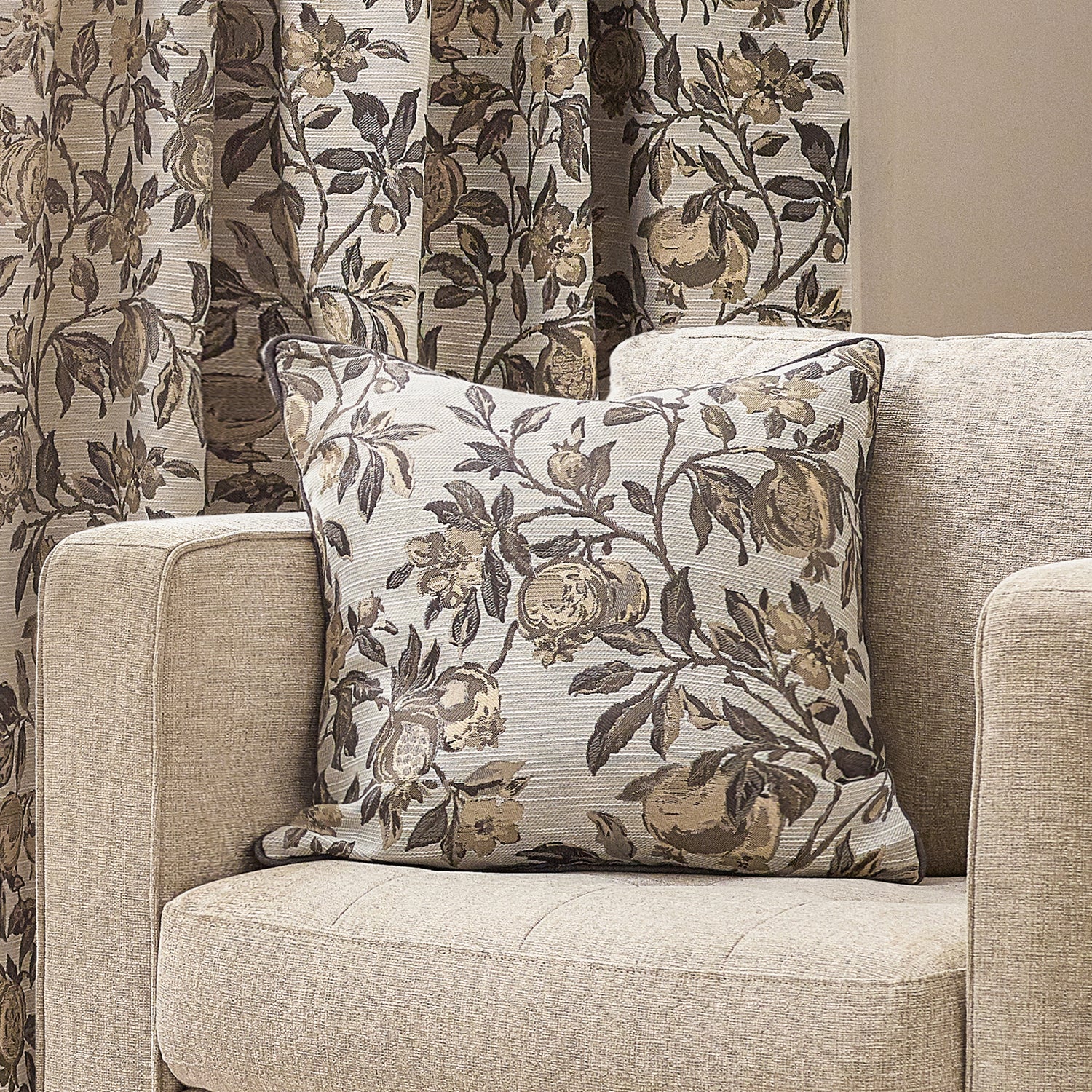 Pomegranate Floral Jacquard Filled Cushion 50cm x 50cm Natural